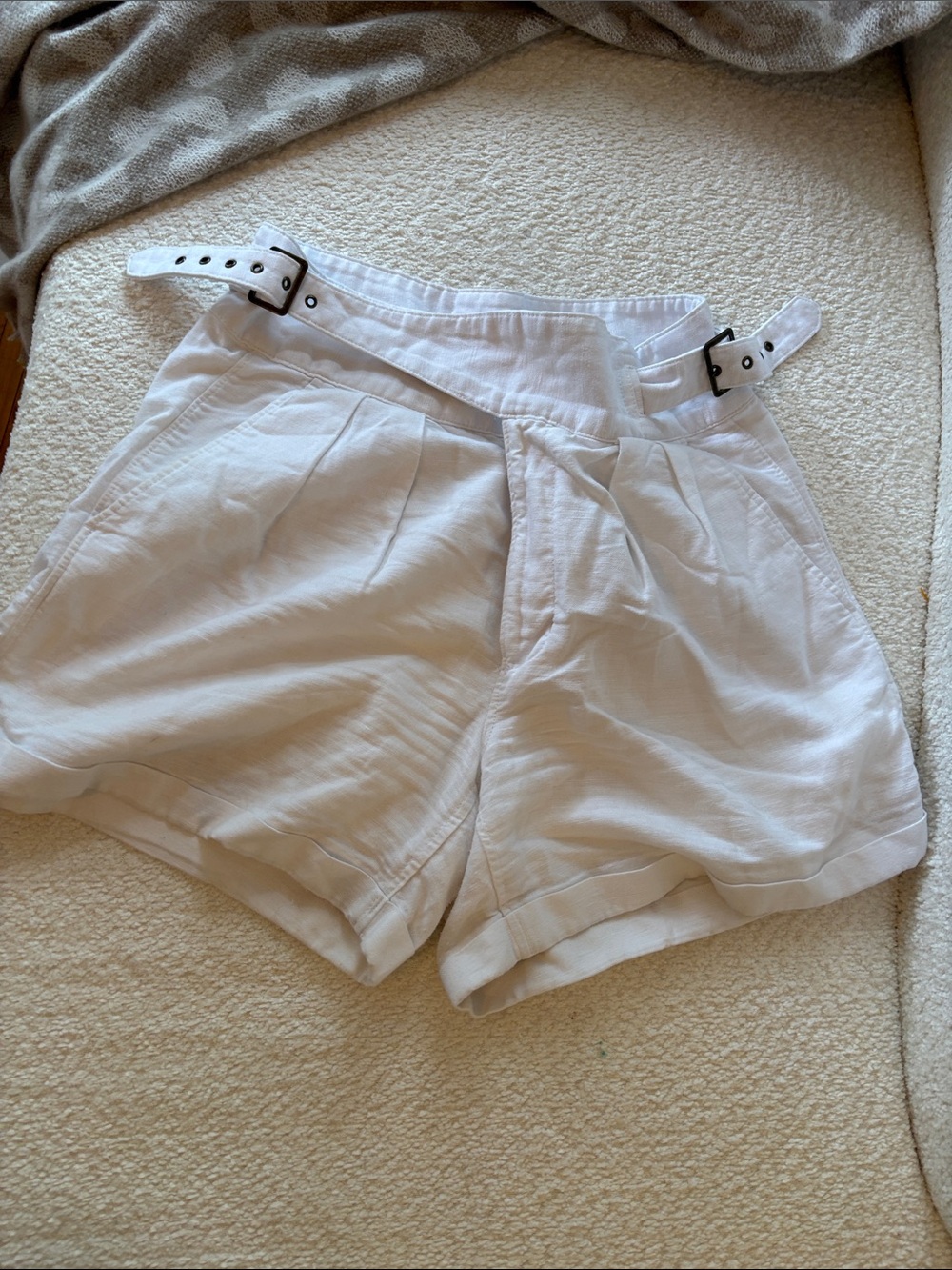 Banana Republic White Pleated High-Rise Belted Shorts